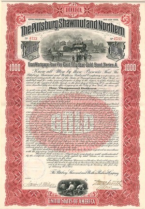 Pittsburg, Shawmut and Northern Railroad Co. - $1,000 Bond